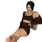 Knitted Cardigan Vest Shorts Set Pajamas