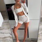 Knitted Cardigan Vest Shorts Set Pajamas